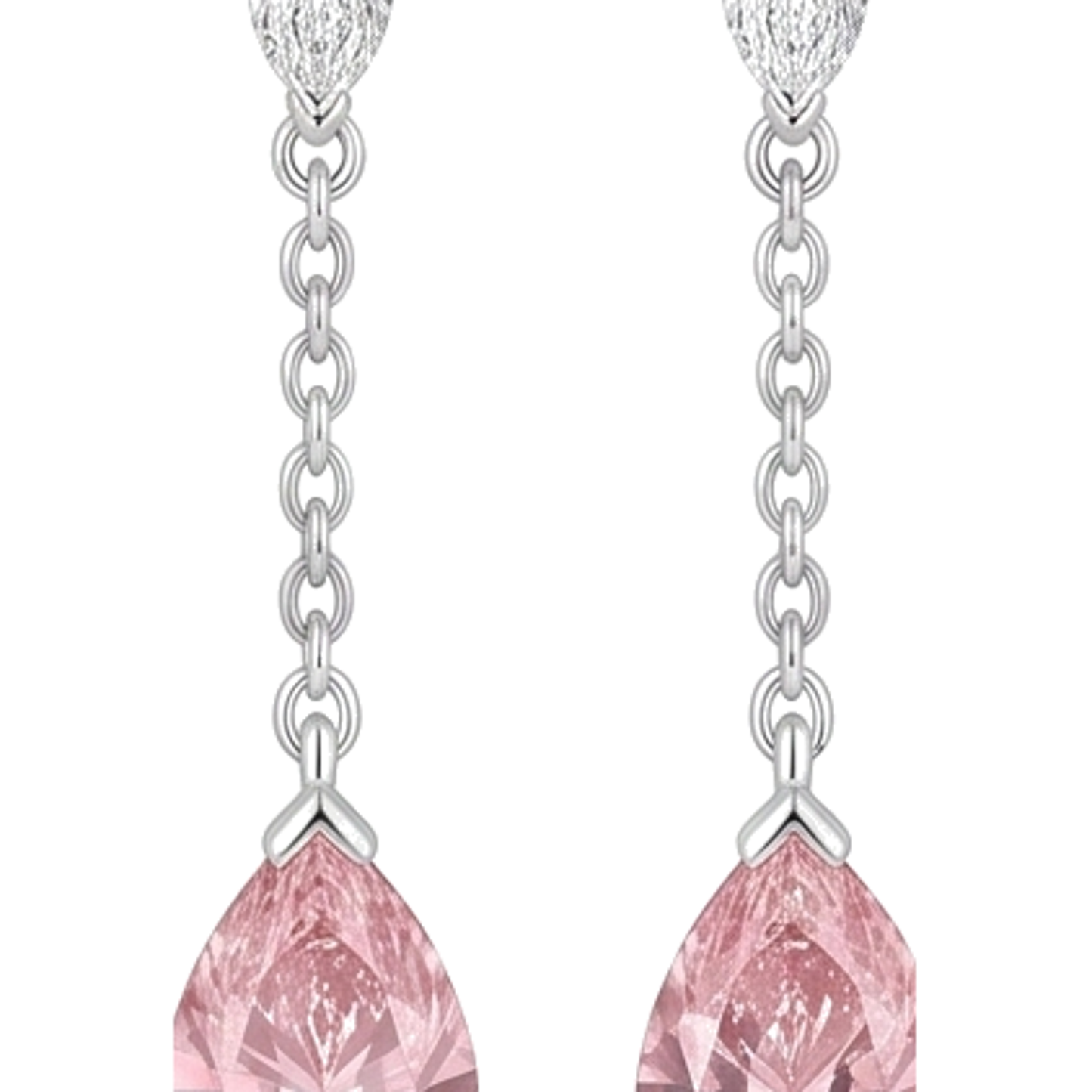 Lange Ohrhänger mit im Labor gezüchteten rosa Diamanten im Tropfenschliff, 2,5 Karat, 14 Karat Weißgold