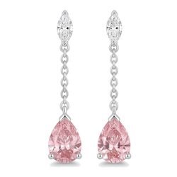 Lange Ohrhänger mit im Labor gezüchteten rosa Diamanten im Tropfenschliff, 2,5 Karat, 14 Karat Weißgold