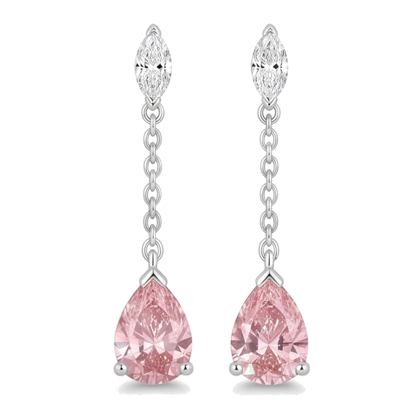 Lange Ohrhänger mit im Labor gezüchteten rosa Diamanten im Tropfenschliff, 2,5 Karat, 14 Karat Weißgold