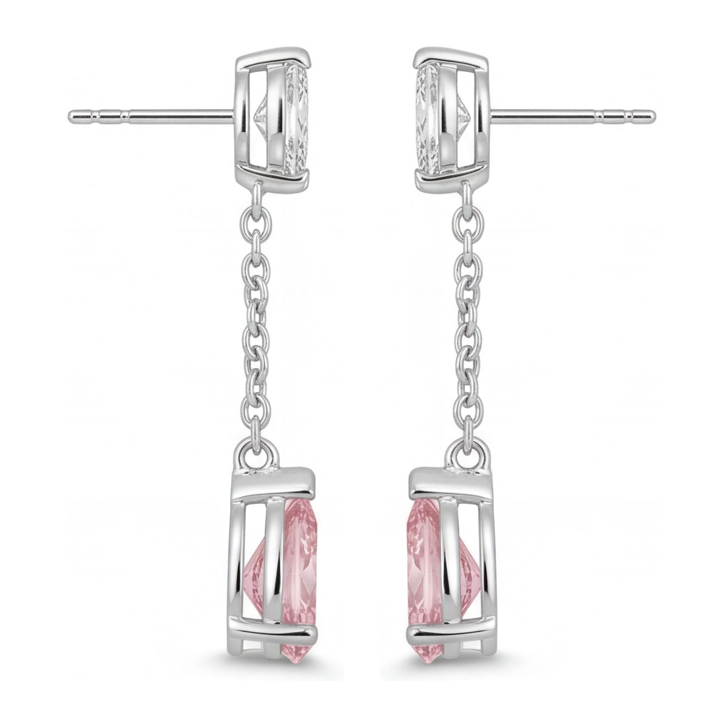 Lange Ohrhänger mit im Labor gezüchteten rosa Diamanten im Tropfenschliff, 2,5 Karat, 14 Karat Weißgold