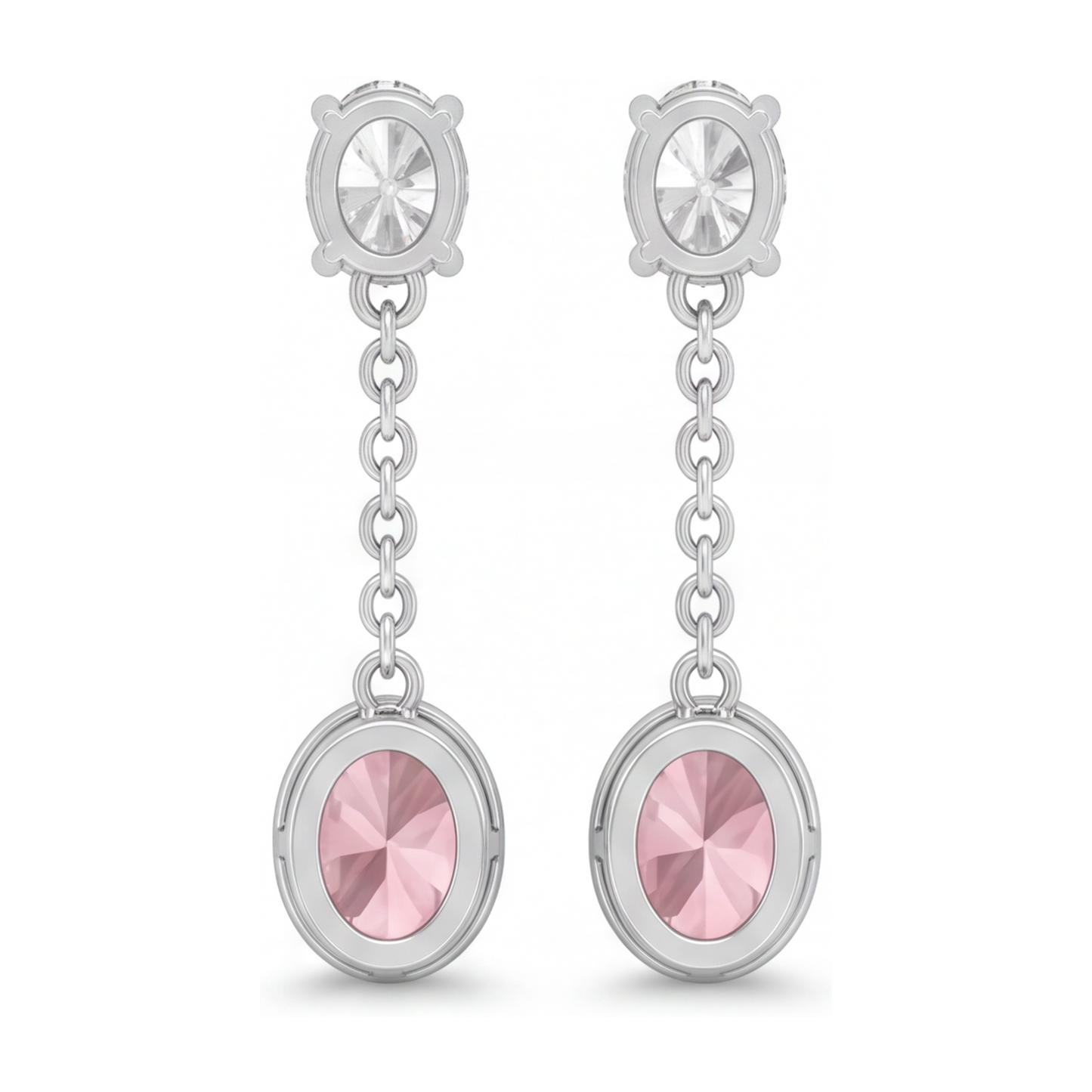 Lange Tropfenohrringe mit im Labor gezüchteten rosa Diamanten, 2,5 Karat, oval, Lünette, 14 Karat Weißgold