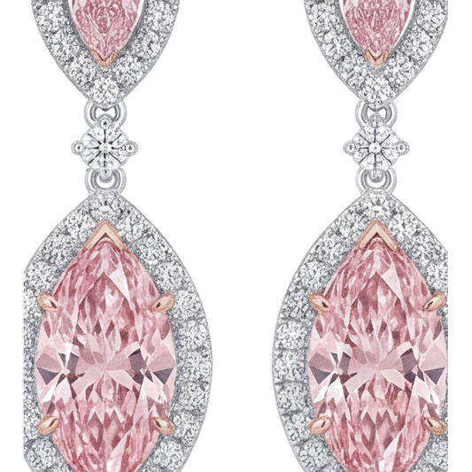 Tropfenohrringe mit rosa Diamanten 3,5 Karat im Labor gezüchtet Marquise Halo 14 Karat Weißgold