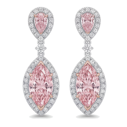Tropfenohrringe mit rosa Diamanten 3,5 Karat im Labor gezüchtet Marquise Halo 14 Karat Weißgold
