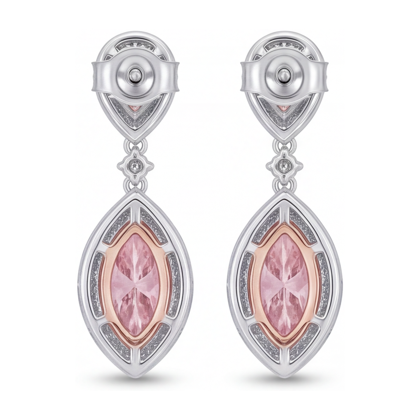 Tropfenohrringe mit rosa Diamanten 3,5 Karat im Labor gezüchtet Marquise Halo 14 Karat Weißgold
