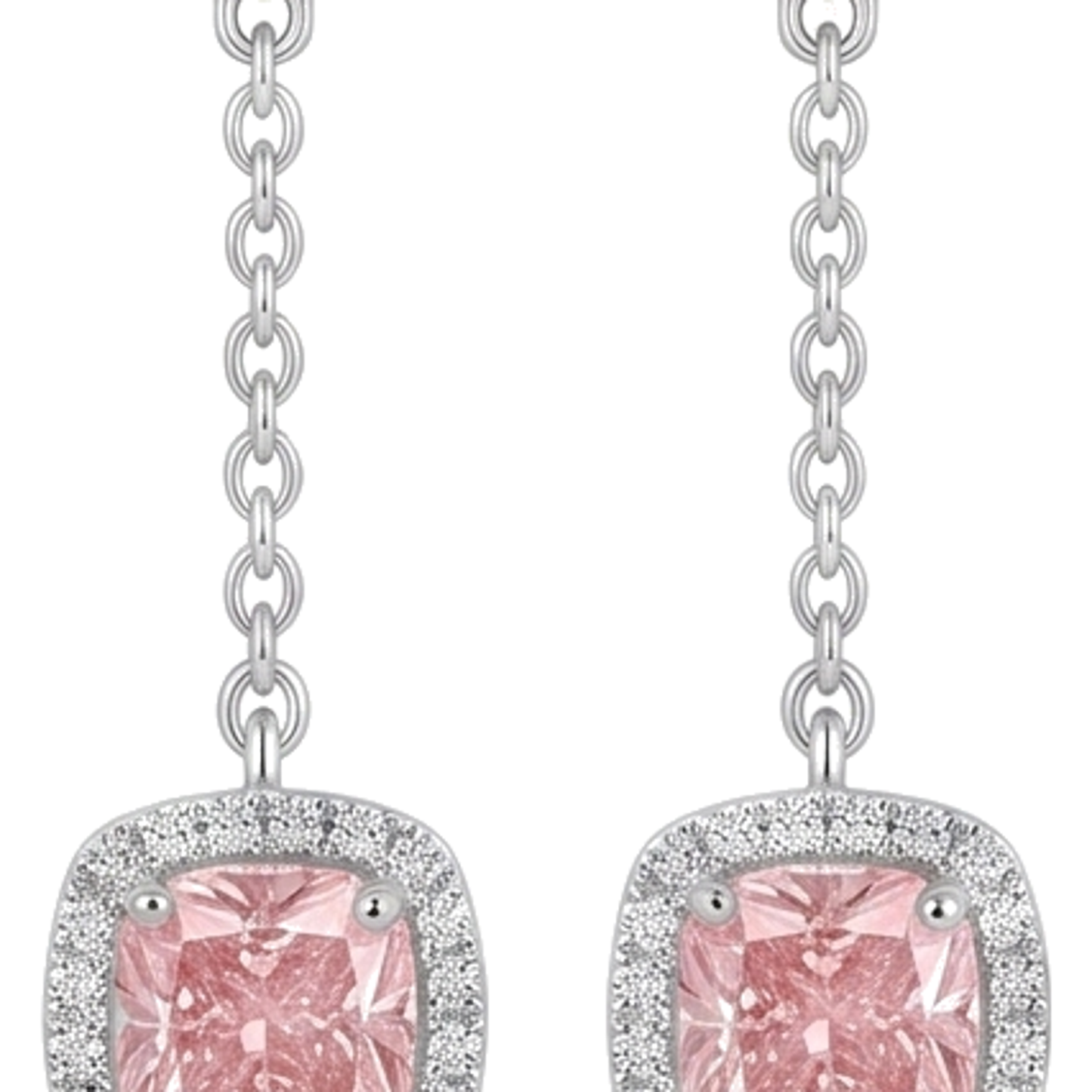 Tropfen-Ohrhänger mit rosa Diamanten, 3 Karat, im Labor gezüchtet, Kissen-Halo, 14 Karat Weißgold
