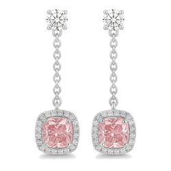 Tropfen-Ohrhänger mit rosa Diamanten, 3 Karat, im Labor gezüchtet, Kissen-Halo, 14 Karat Weißgold
