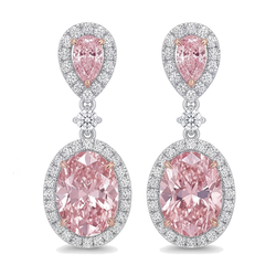 Ohrhänger mit rosa Diamanten, 4,5 Karat, im Labor gezüchtet, Oval Halo, birnenförmiges Oberteil, 14 Karat Weißgold