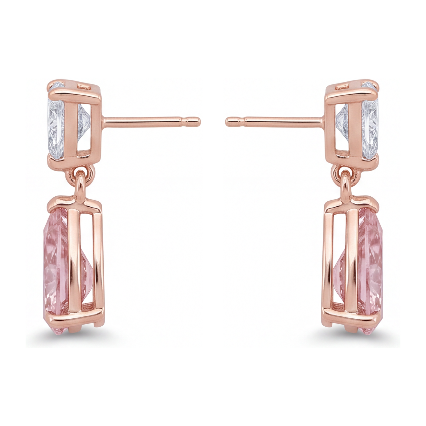 Ohrhänger mit rosa Diamanten, 4,5 Karat, im Labor gezüchtet, Tropfenschliff mit Trillant-Oberteil, 14 Karat Roségold und Weißgold, Bicolor