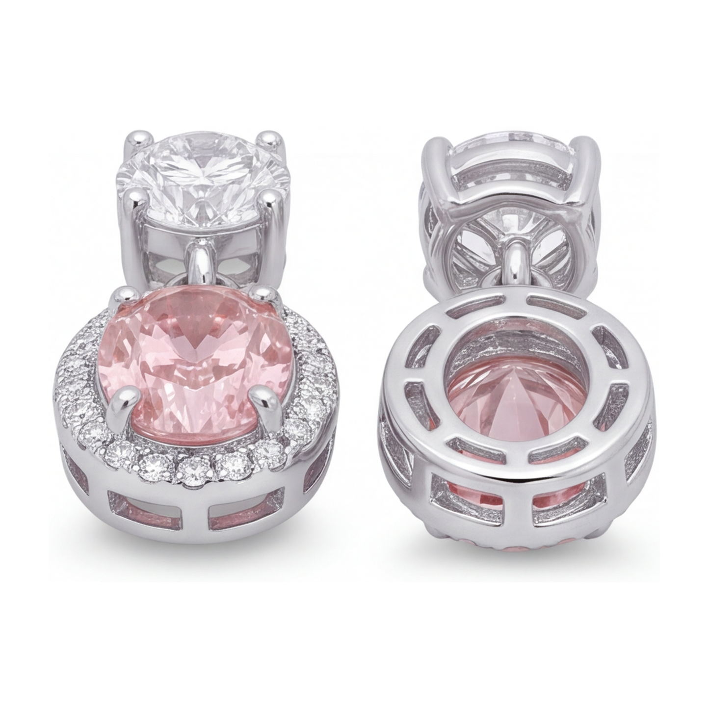 Rosa Diamant Ohrhänger 4 Karat im Labor gezüchtet Oval Halo 14 Karat Weißgold