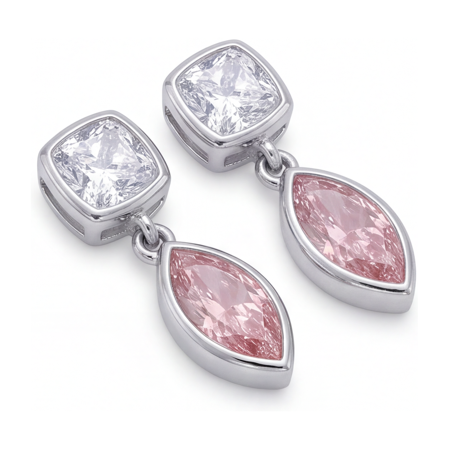 Ohrhänger mit rosa Diamanten, 4 Karat, im Labor gezüchtet, Marquise-Lünette, Kissen-Oberteile, 14 Karat Weißgold