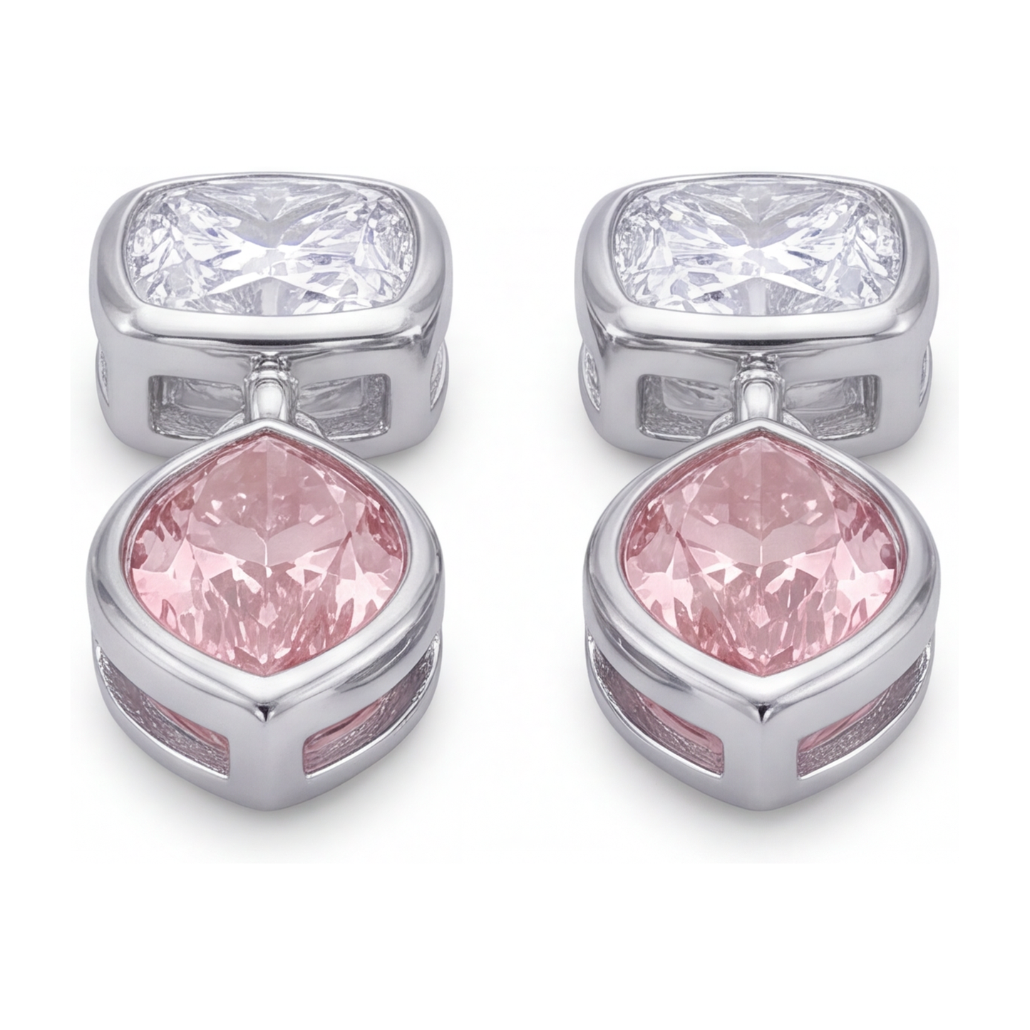 Ohrhänger mit rosa Diamanten, 4 Karat, im Labor gezüchtet, Marquise-Lünette, Kissen-Oberteile, 14 Karat Weißgold
