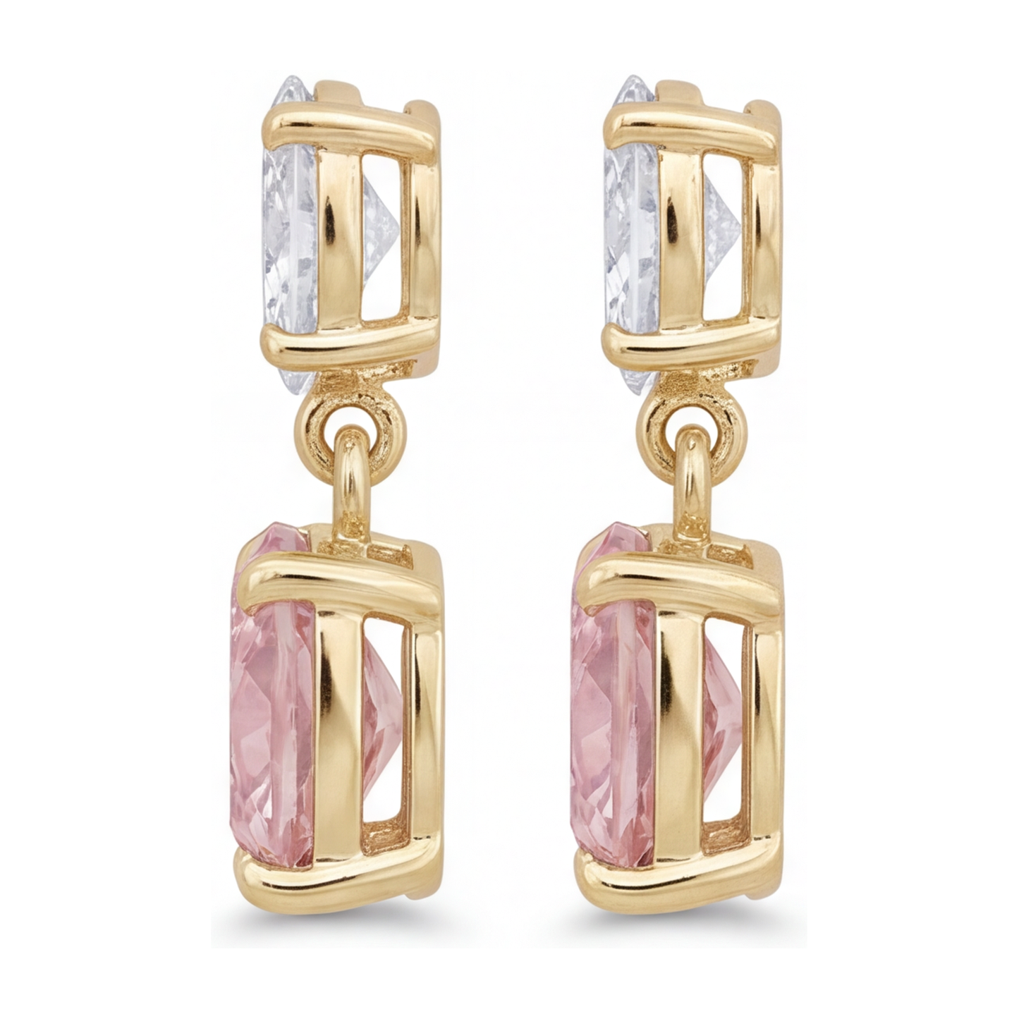 Ohrhänger mit rosa Diamanten, 4 Karat, im Labor gezüchtet, Kissen- und Ovalschliff, 14 Karat Gelbgold