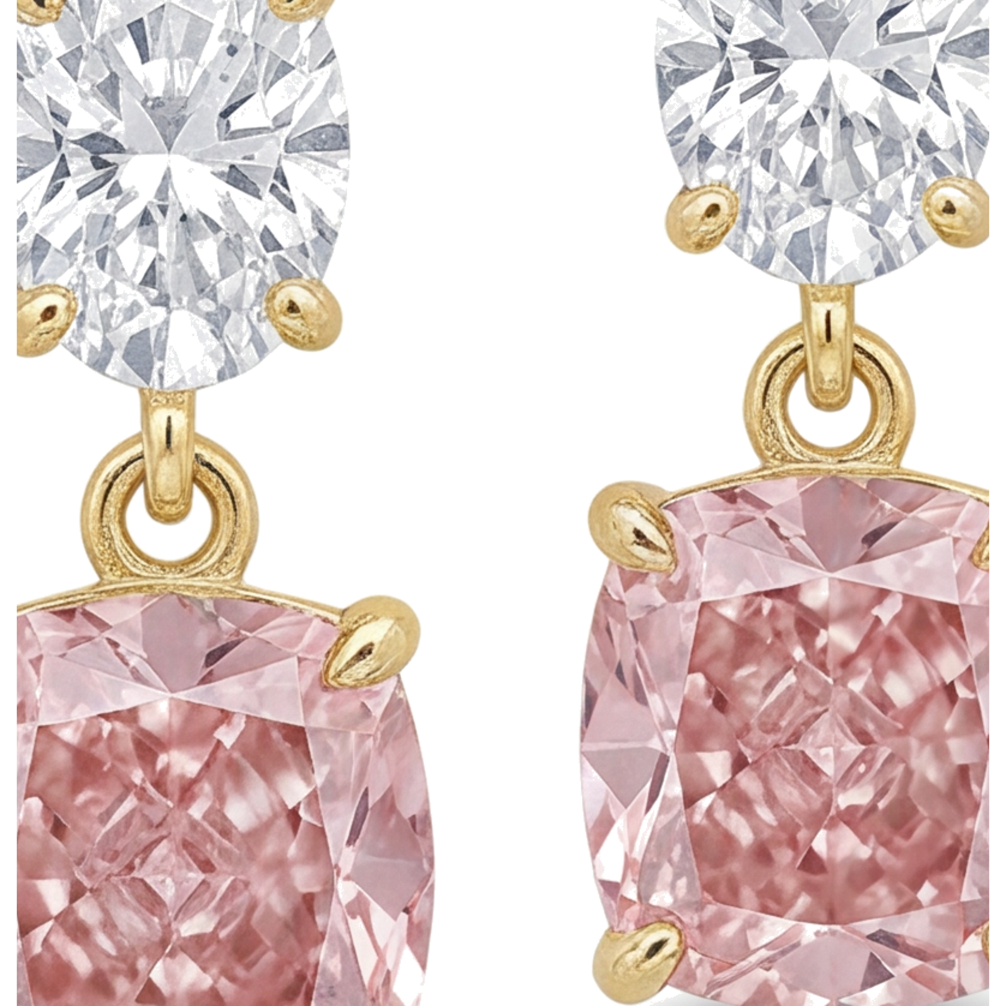 Ohrhänger mit rosa Diamanten, 4 Karat, im Labor gezüchtet, Kissen- und Ovalschliff, 14 Karat Gelbgold