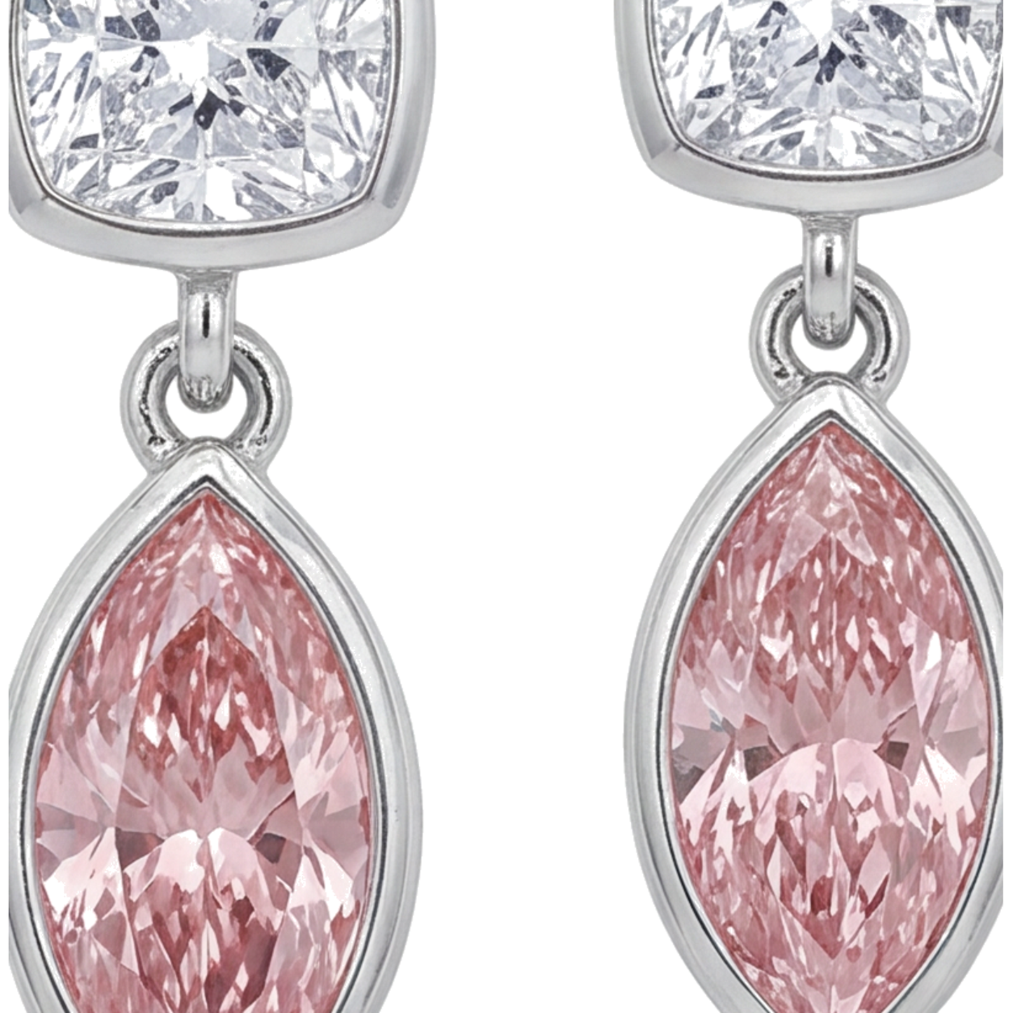 Ohrhänger mit rosa Diamanten, 4 Karat, im Labor gezüchtet, Marquise-Lünette, Kissen-Oberteile, 14 Karat Weißgold