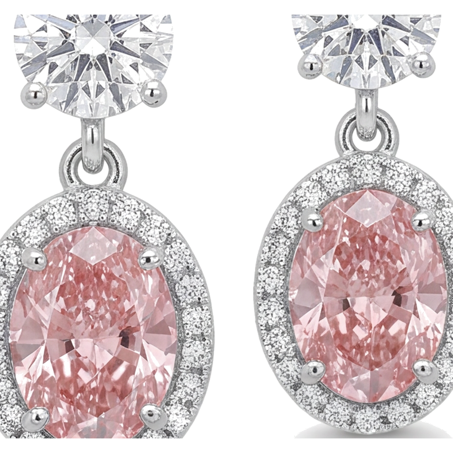Rosa Diamant Ohrhänger 4 Karat im Labor gezüchtet Oval Halo 14 Karat Weißgold