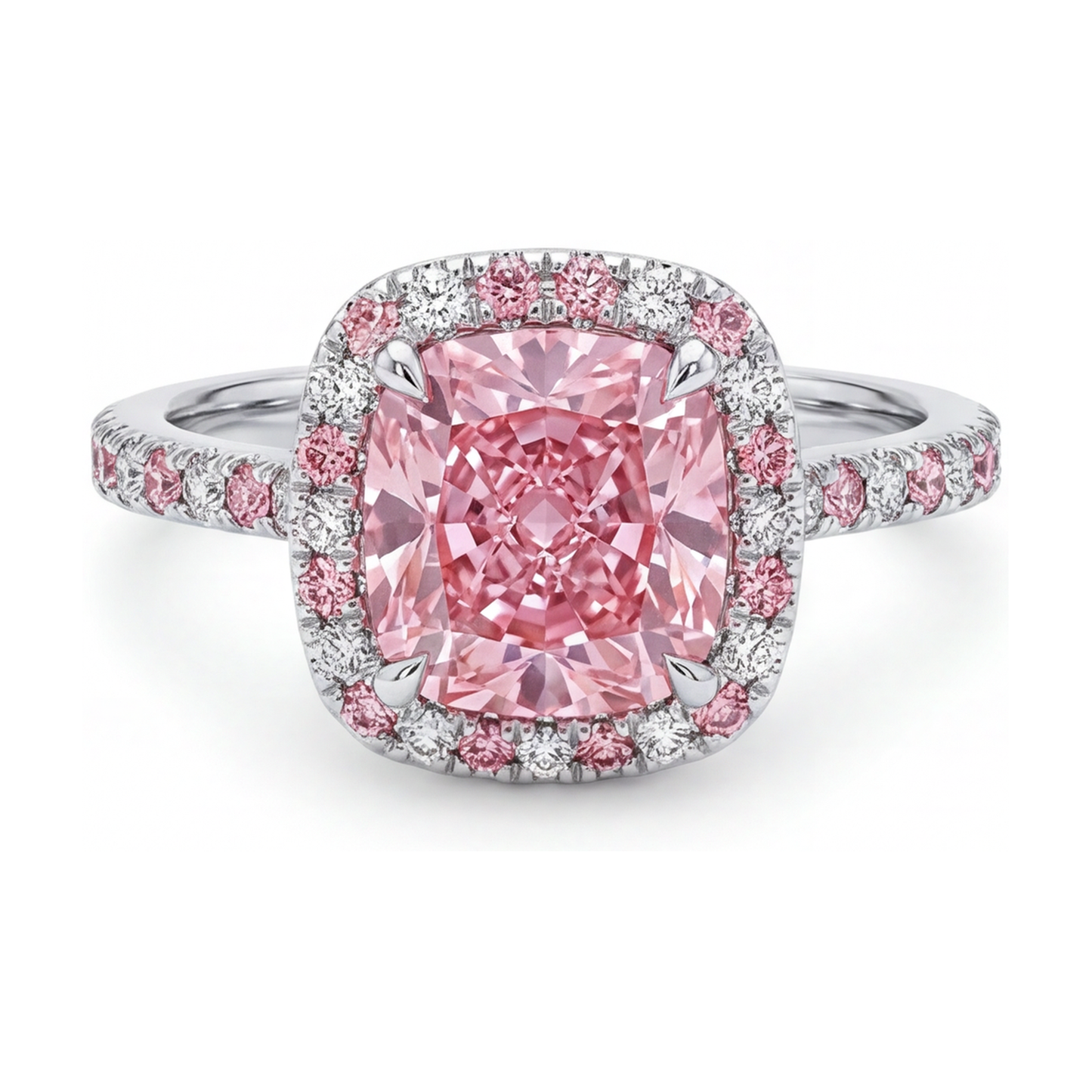 Verlobungsring mit rosa Diamant, 3,2 Karat, Kissenschliff