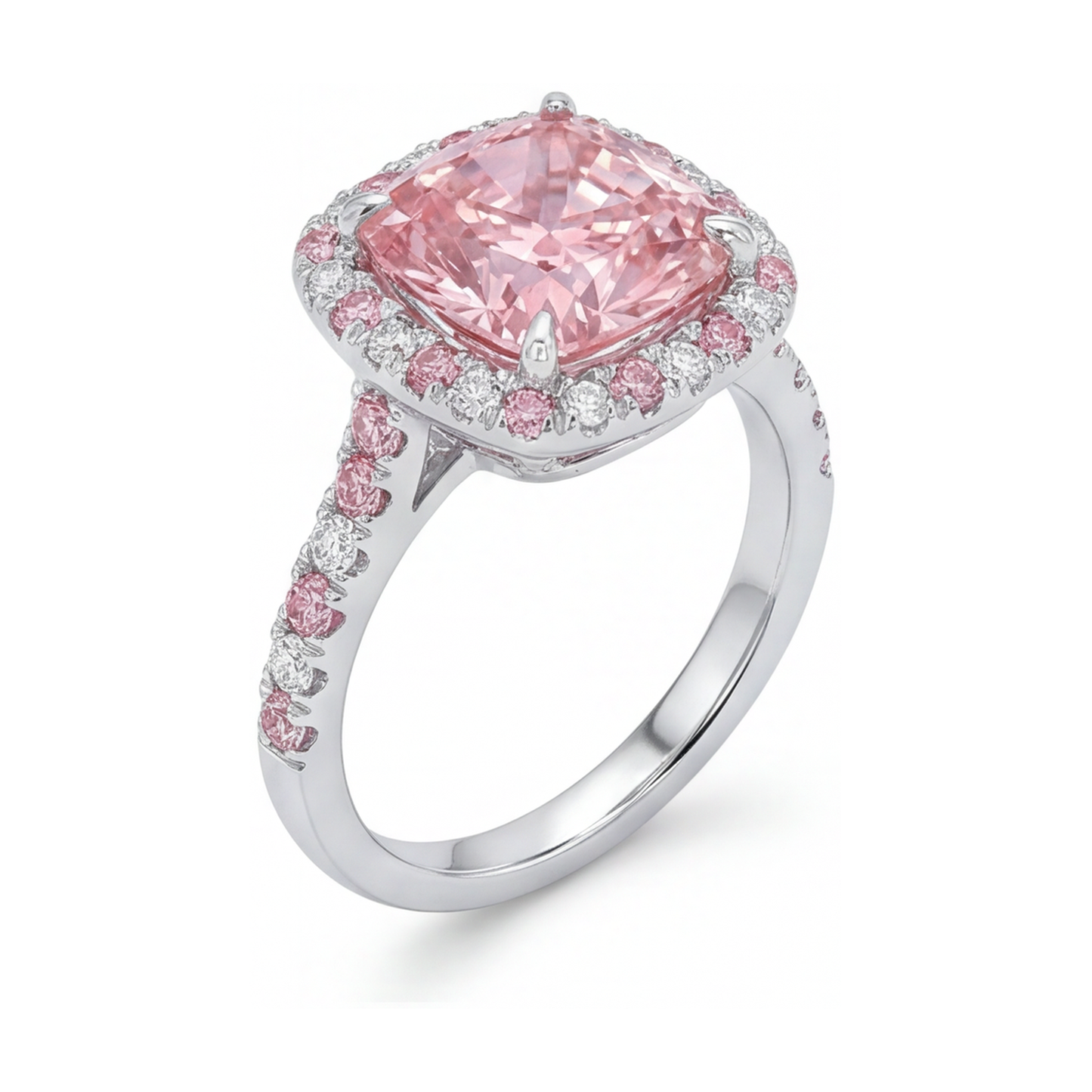 Verlobungsring mit rosa Diamant, 3,2 Karat, Kissenschliff