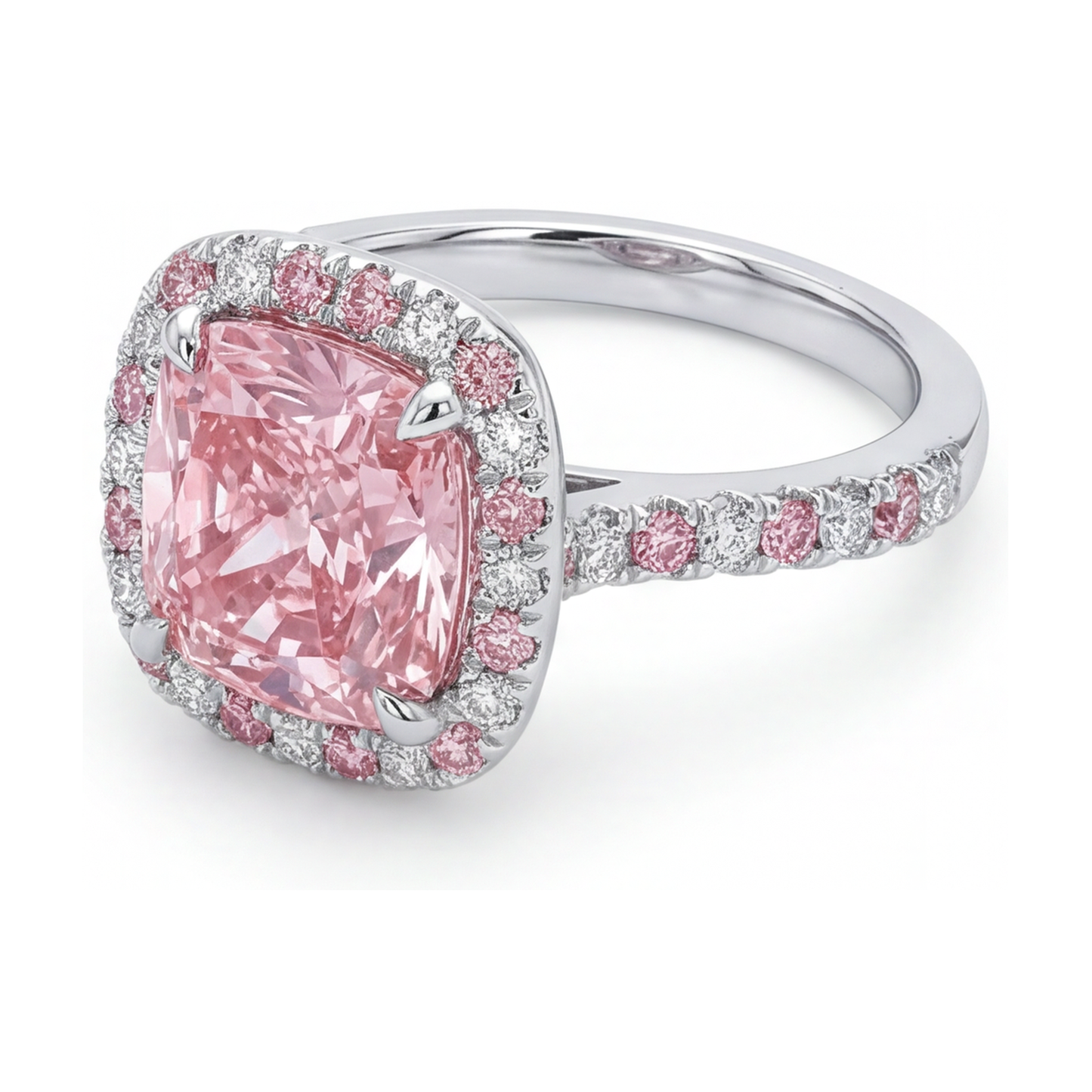 Verlobungsring mit rosa Diamant, 3,2 Karat, Kissenschliff