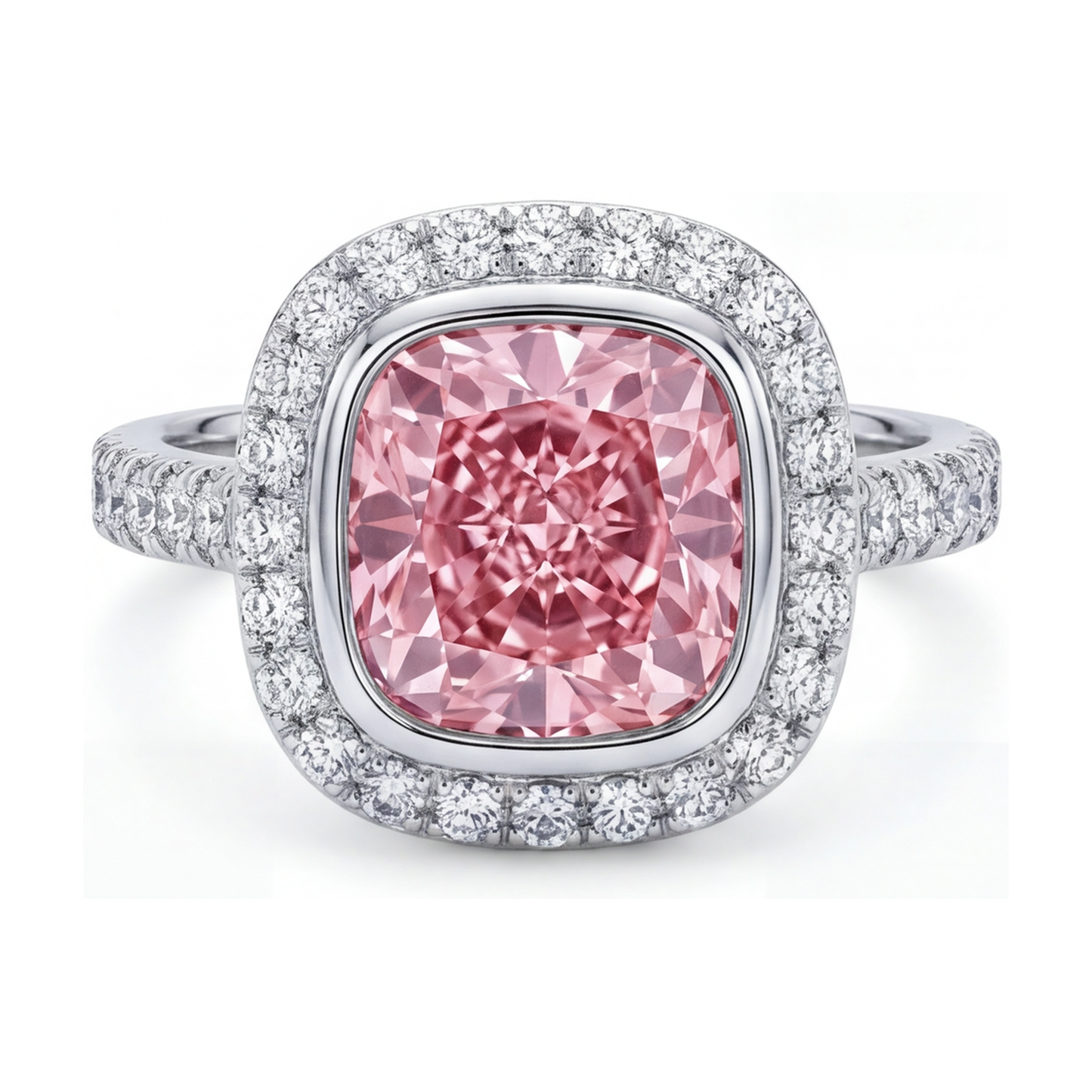 Verlobungsring mit rosa Diamant, 3,35 Karat, Kissenschliff