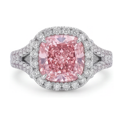Verlobungsring mit rosa Diamant, 4,1 Karat, Kissenschliff