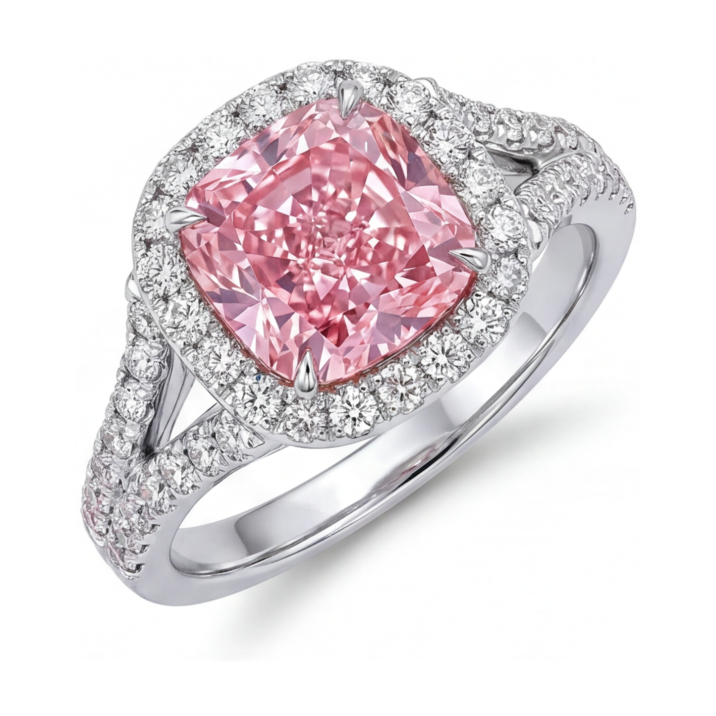 Verlobungsring mit rosa Diamant, 4,1 Karat, Kissenschliff
