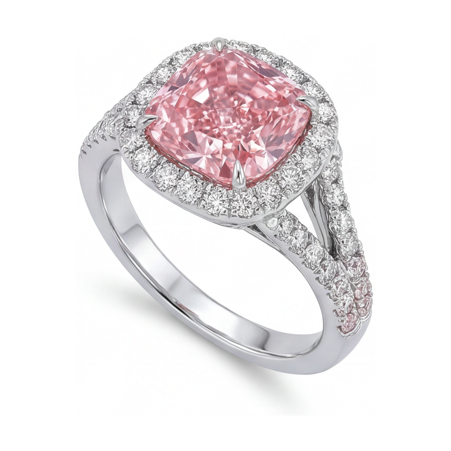 Verlobungsring mit rosa Diamant, 4,1 Karat, Kissenschliff