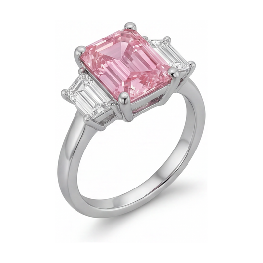 Verlobungsring mit rosa Diamant im Smaragdschliff, 4 Karat