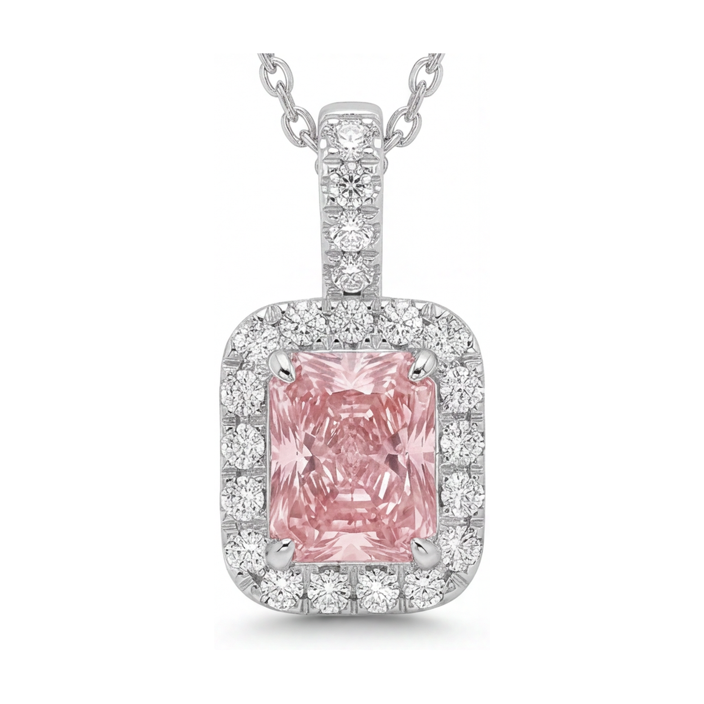 Halskette mit rosa Diamant, 1,22 Karat, Radiant-Schliff