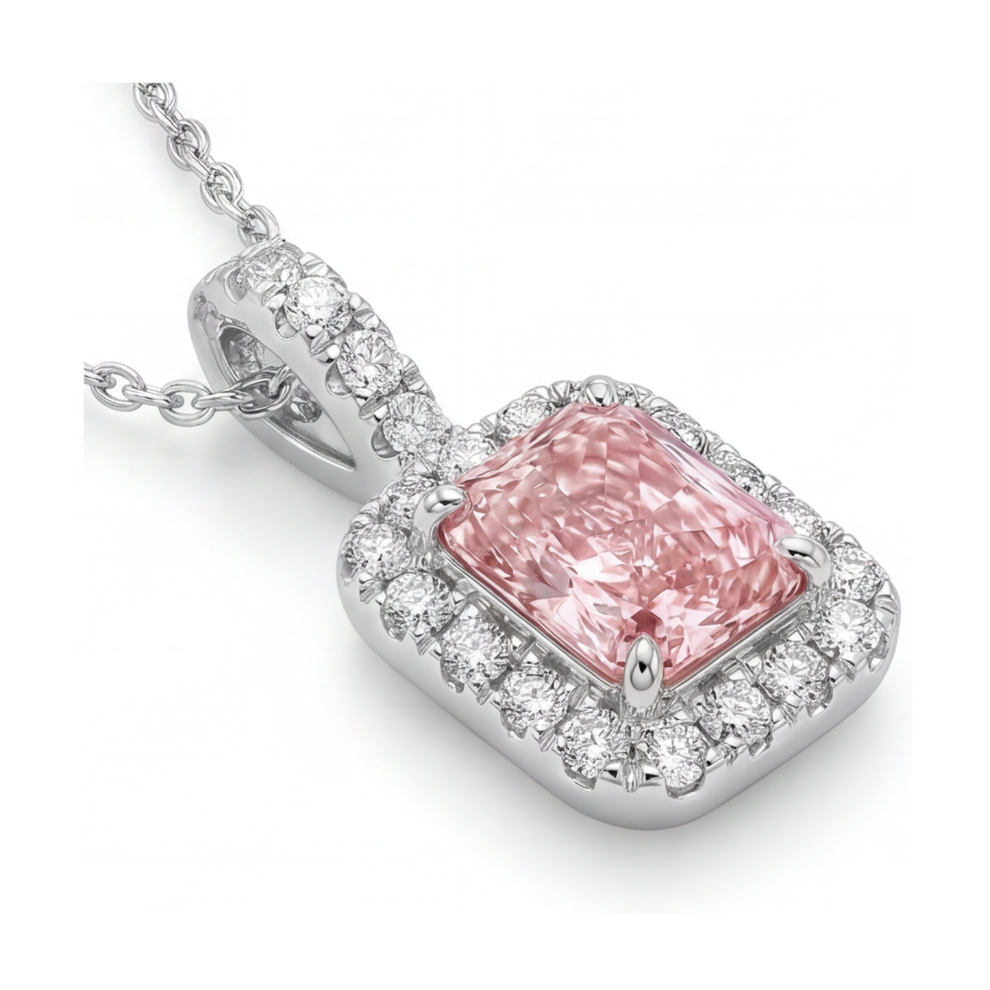 Halskette mit rosa Diamant, 1,22 Karat, Radiant-Schliff