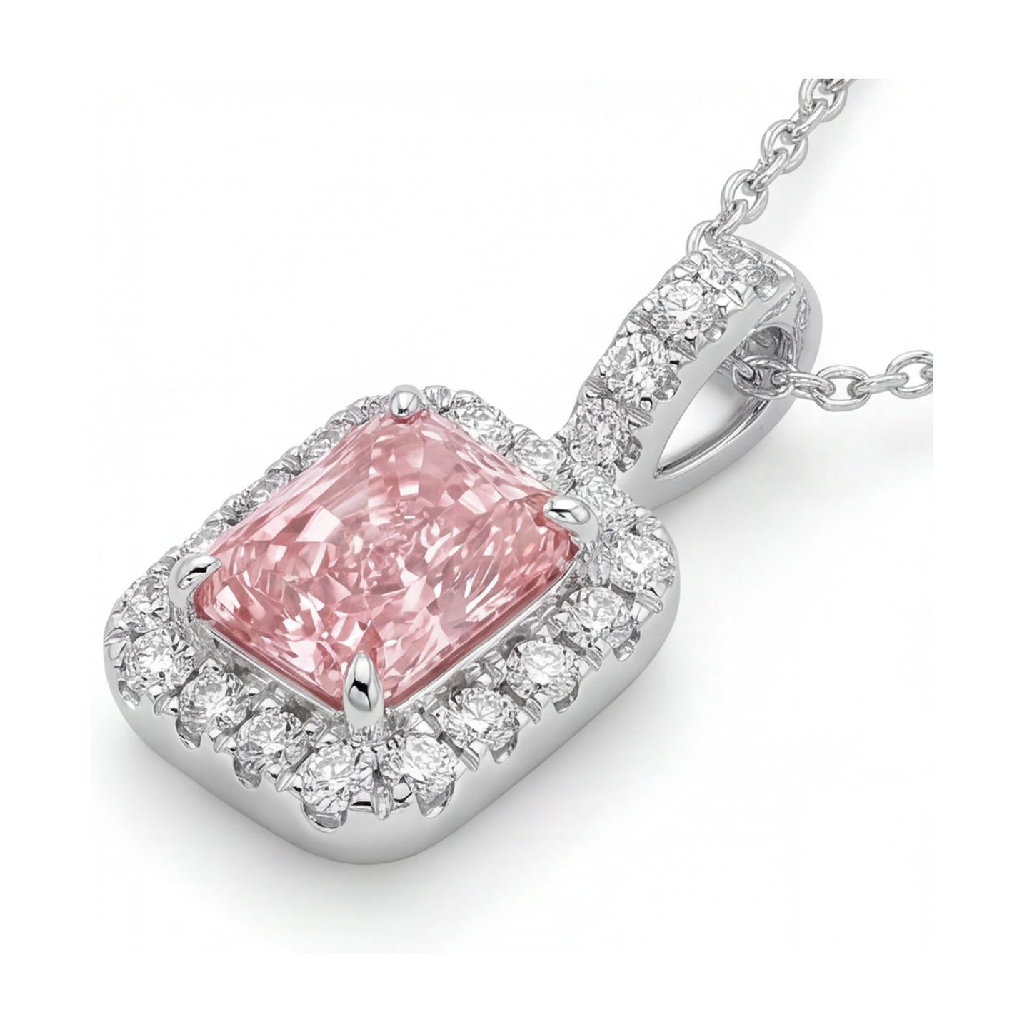 Halskette mit rosa Diamant, 1,22 Karat, Radiant-Schliff