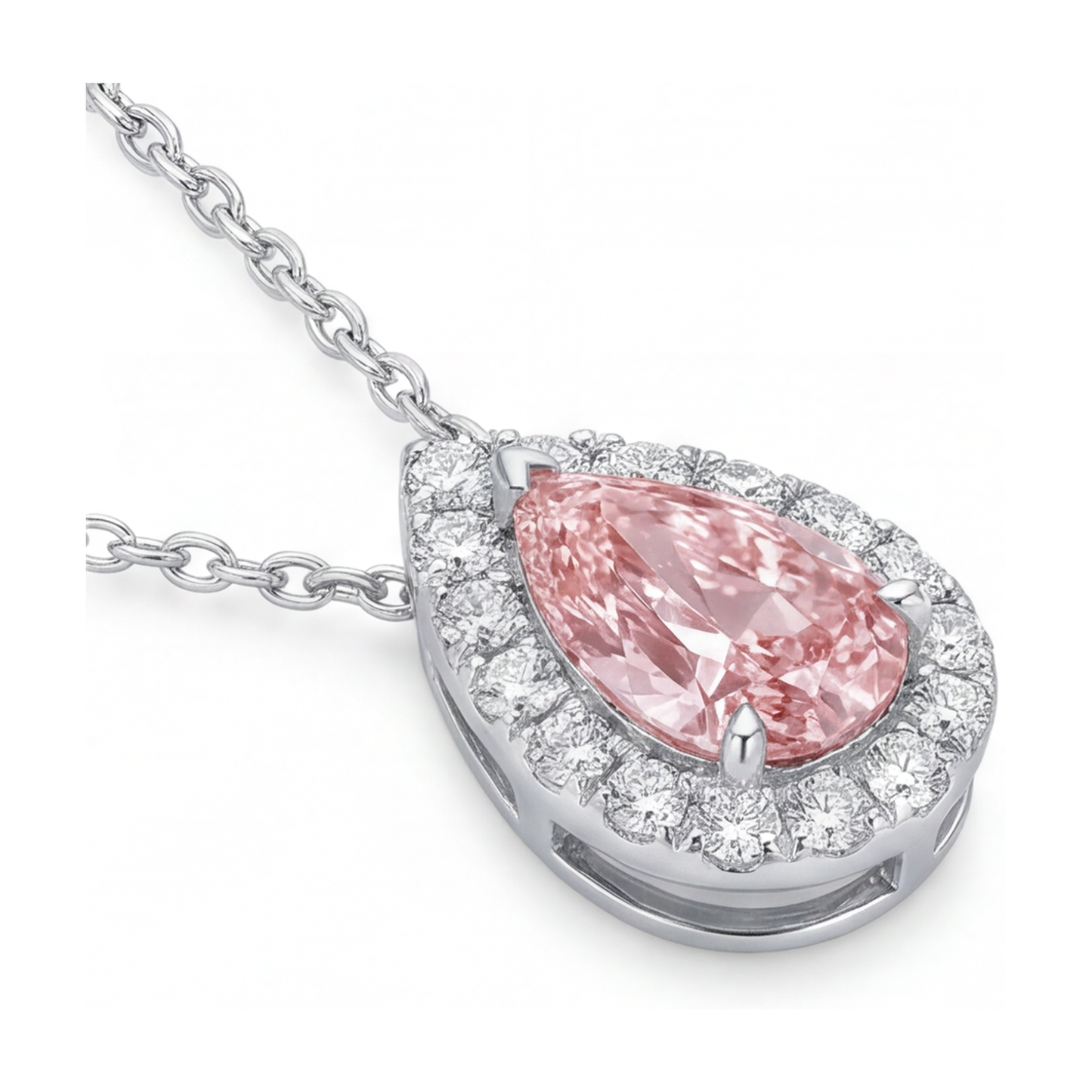 Halskette mit rosa Diamant im Tropfenschliff, 1,9 Karat
