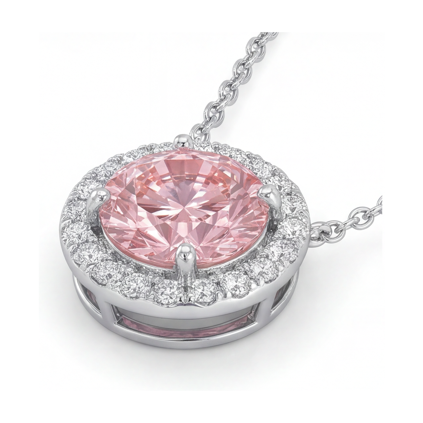 Halskette mit rosa Diamant, 2,4 Karat, rund