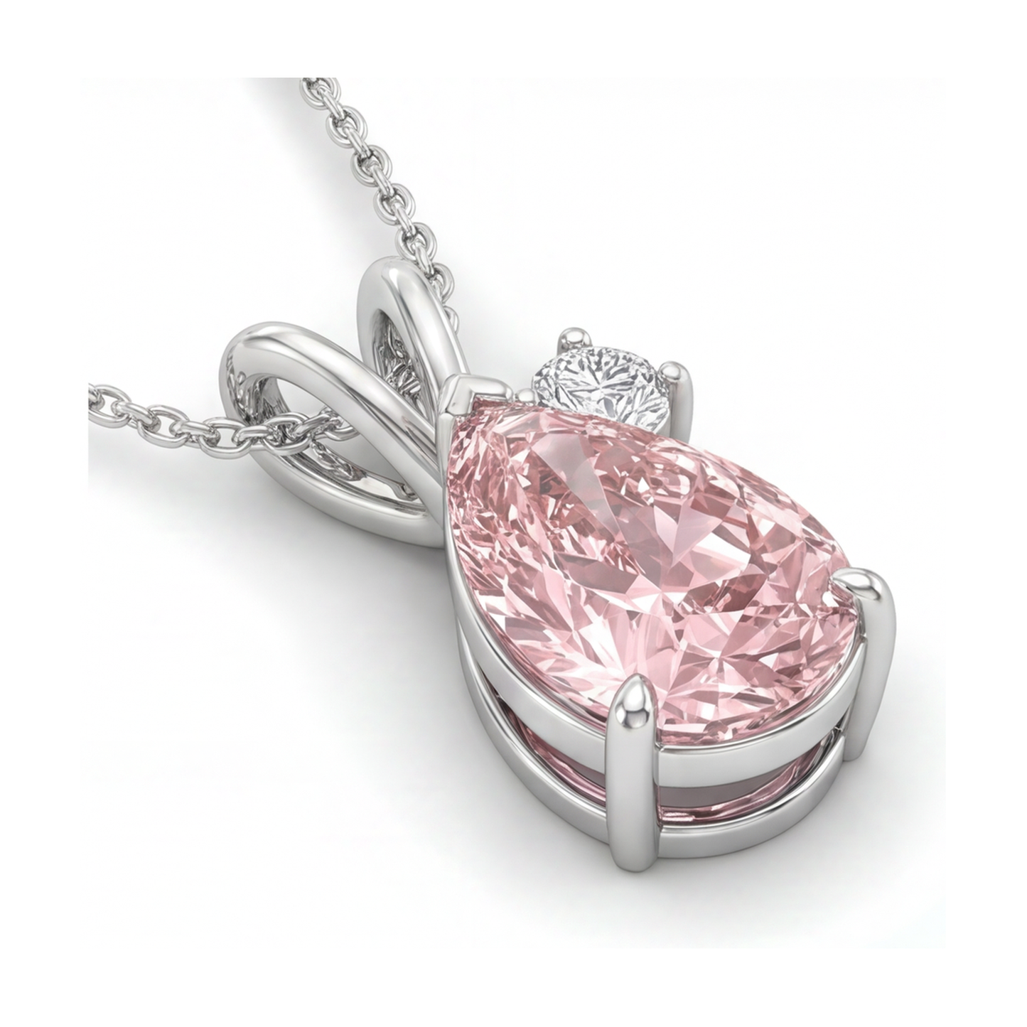 Halskette mit rosa Diamant, 3,15 Karat Anhänger im Tropfenschliff mit verzierter Öse