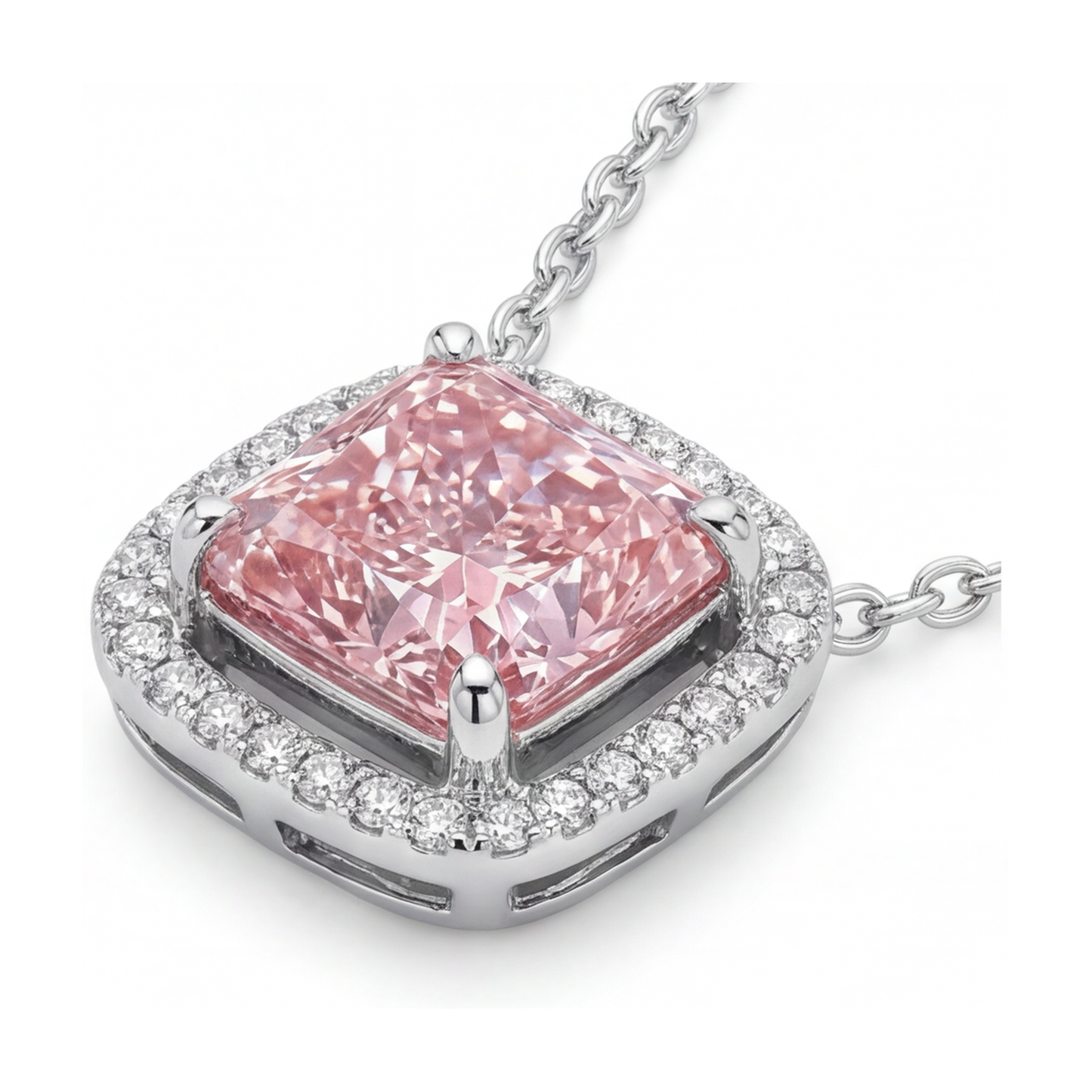 Halskette mit rosa Diamant im Kissenschliff, 3,5 Karat