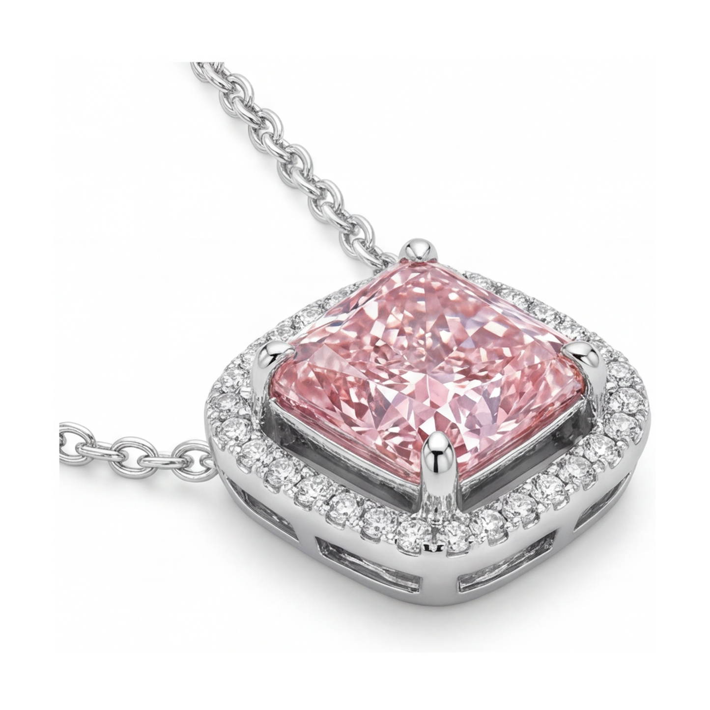 Halskette mit rosa Diamant im Kissenschliff, 3,5 Karat