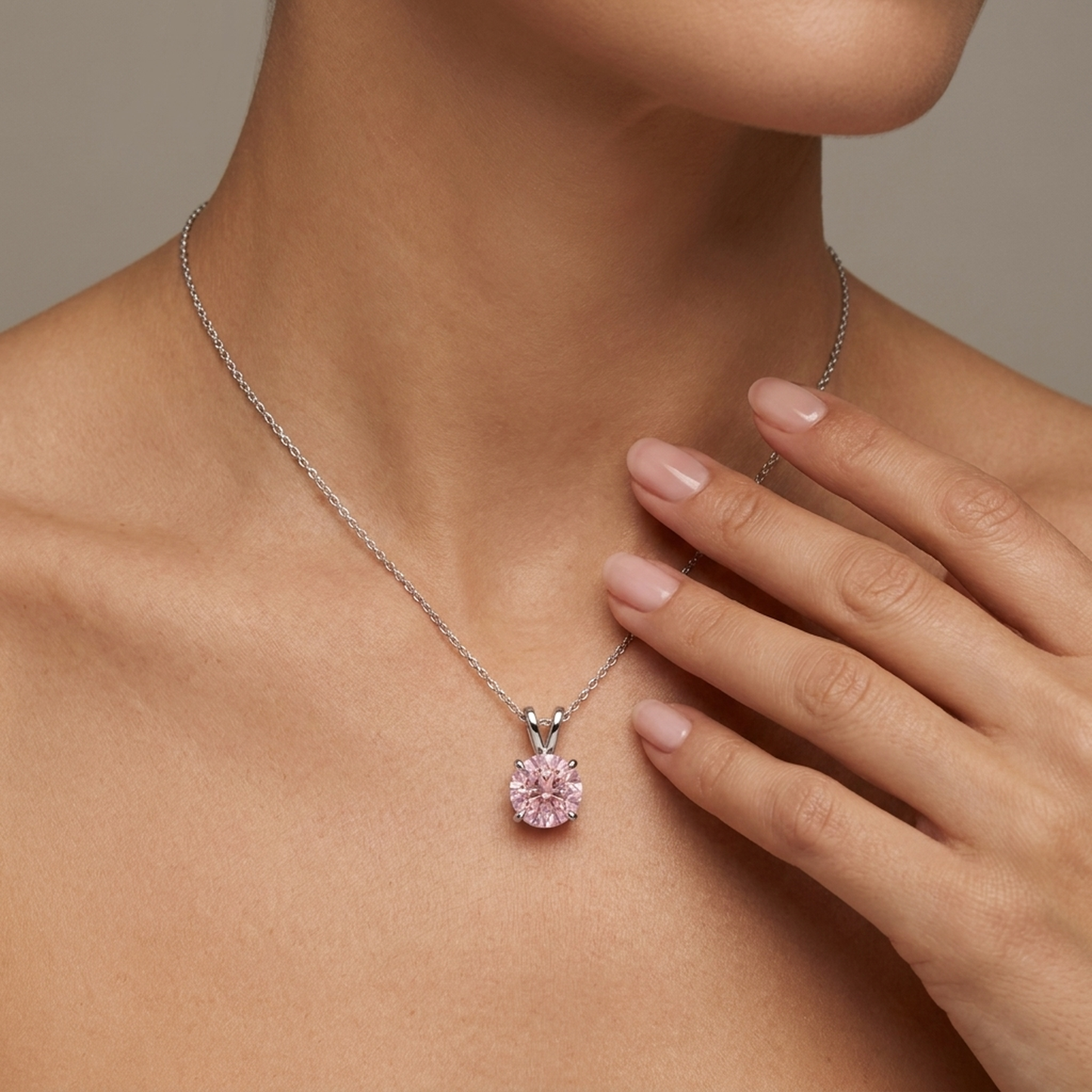 Halskette mit rosa Diamant, 3,5 Karat, rund