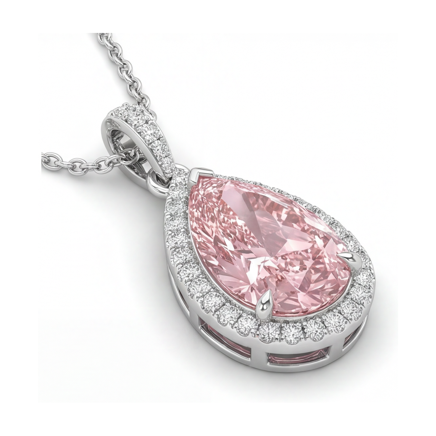 Rosa Diamant-Halskette, 3,6 Karat, Tropfenschliff