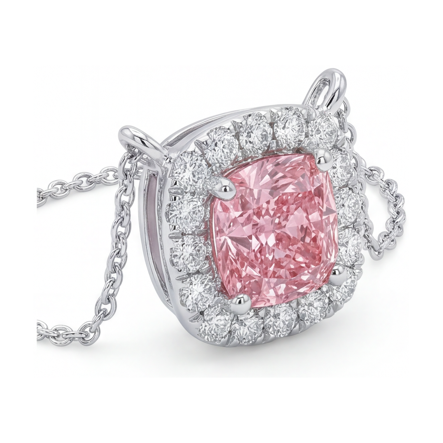 Halskette mit rosa Diamant im Kissenschliff, 3 Karat