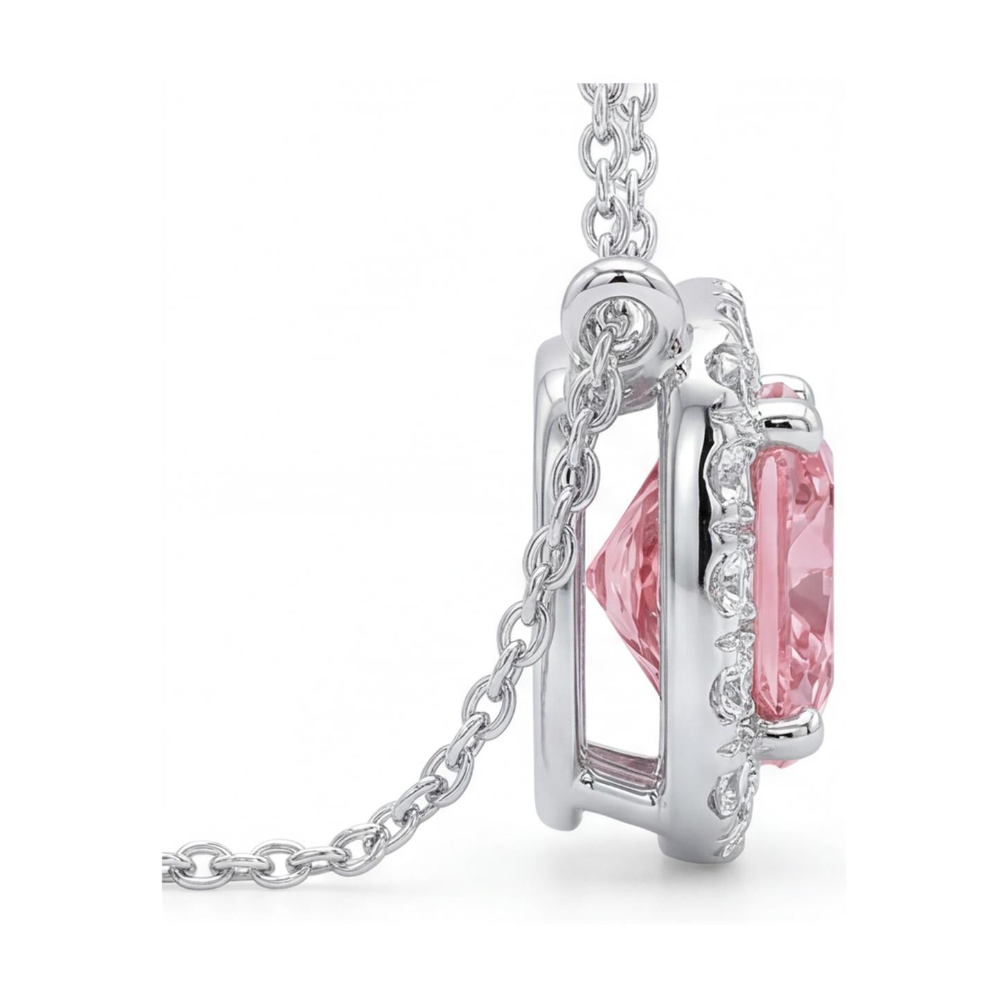 Halskette mit rosa Diamant im Kissenschliff, 3 Karat
