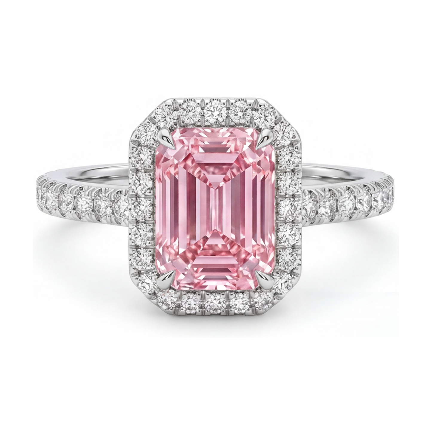 Rosa Diamantring 2,5 Karat Smaragdschliff