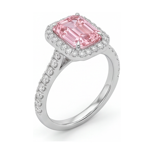 Rosa Diamantring 2,5 Karat Smaragdschliff