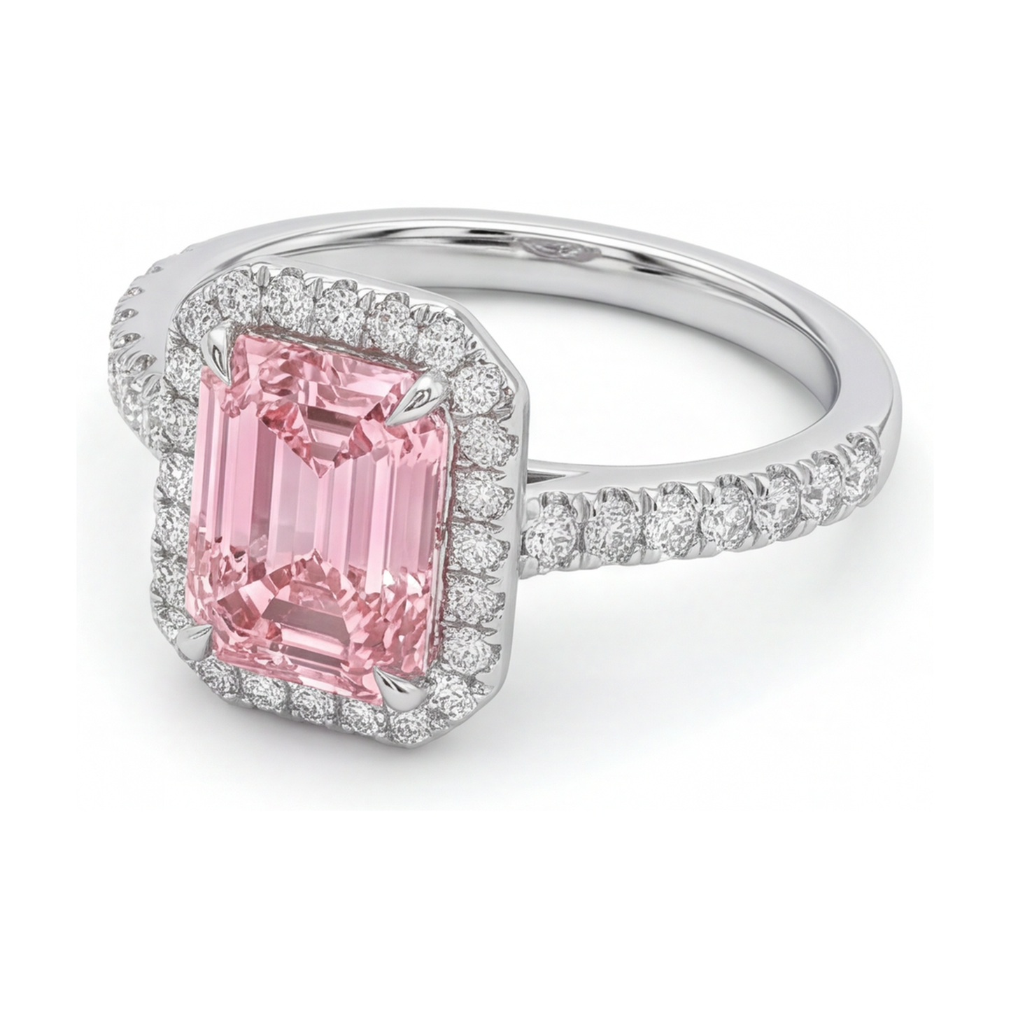 Rosa Diamantring 2,5 Karat Smaragdschliff