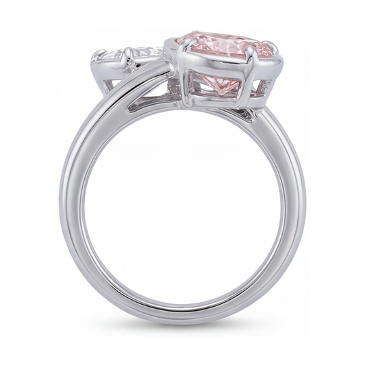 Rosa Diamantring 3,2 Karat Tropfenschliff Toi-et-Moi Bypass