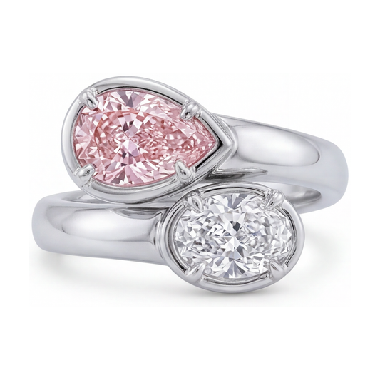 Rosa Diamantring 3,2 Karat Tropfenschliff Toi-et-Moi Bypass