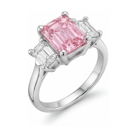 Rosa Diamantring 3,4 Karat Smaragdschliff