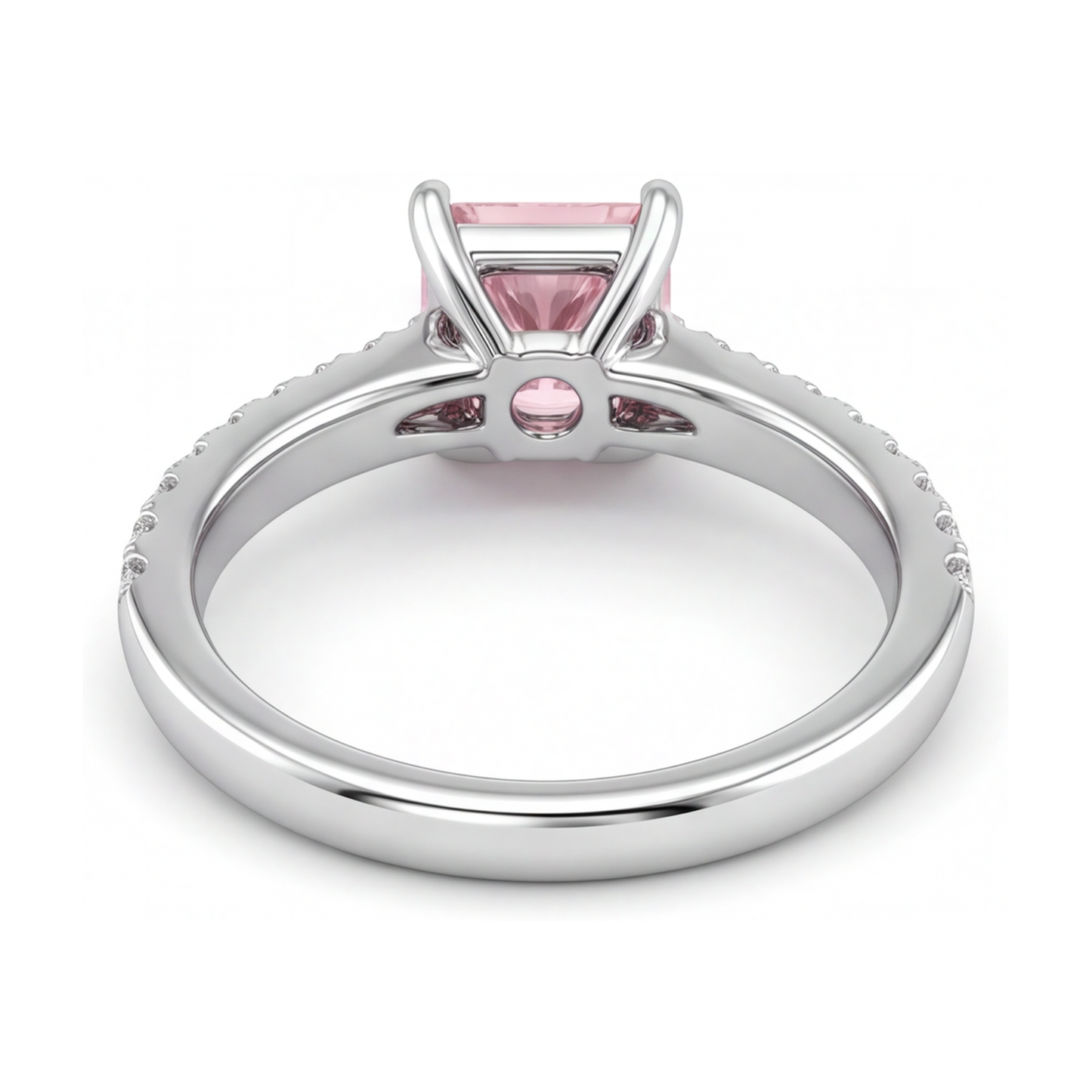 Rosa Diamantring, 3,5 Karat, im Labor gezüchtet, Prinzess-Schliff, Pavé, Solitär, 14 Karat Weißgold