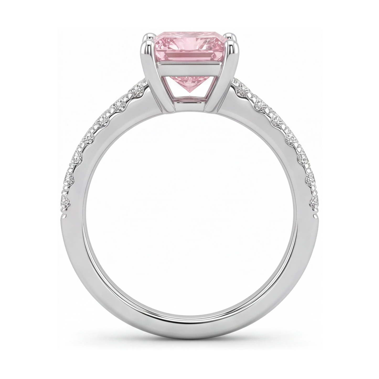 Rosa Diamantring, 3,5 Karat, im Labor gezüchtet, Prinzess-Schliff, Pavé, Solitär, 14 Karat Weißgold