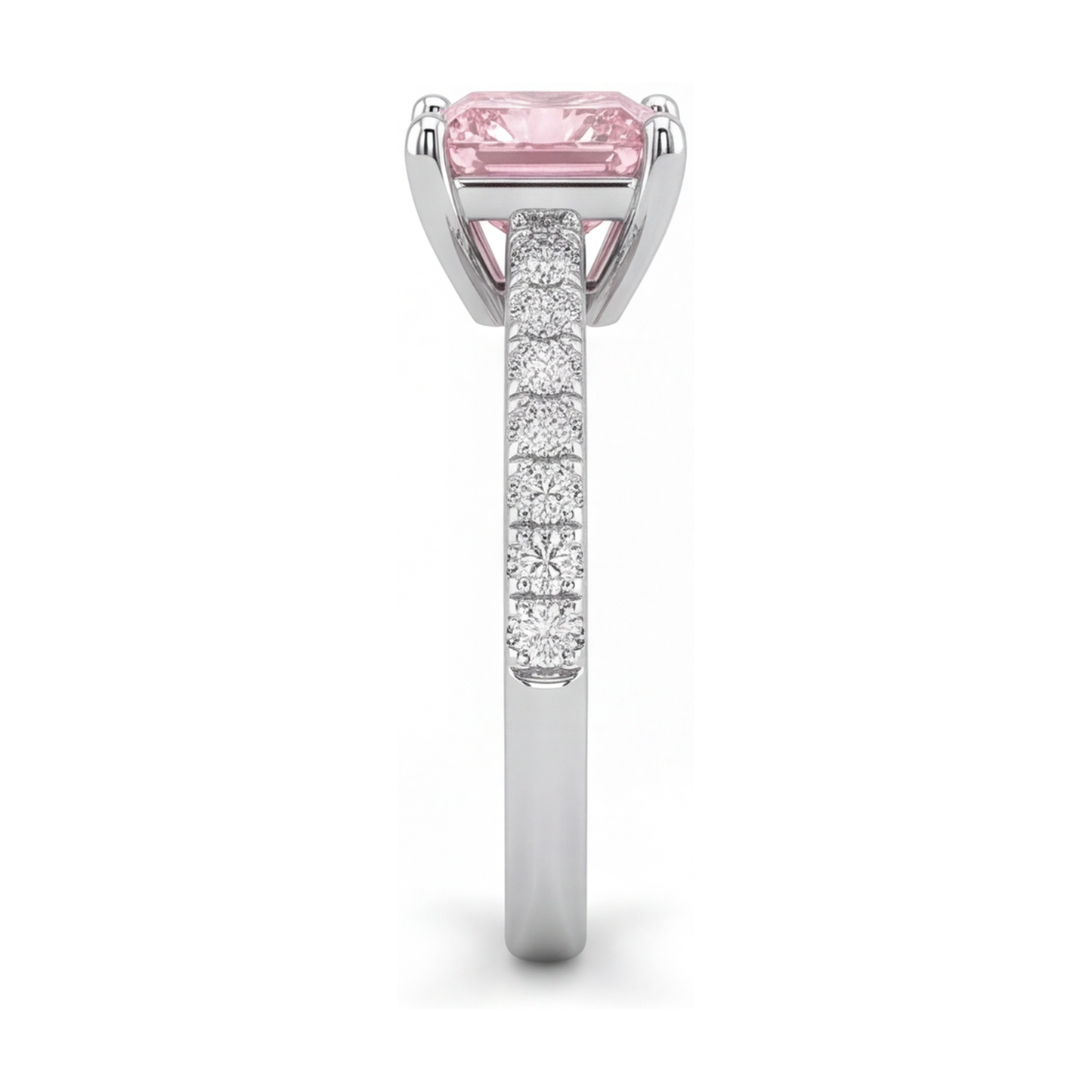 Rosa Diamantring, 3,5 Karat, im Labor gezüchtet, Prinzess-Schliff, Pavé, Solitär, 14 Karat Weißgold