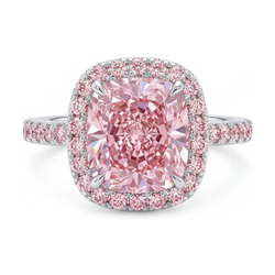 Rosa Diamantring im Kissenschliff, 3,8 Karat
