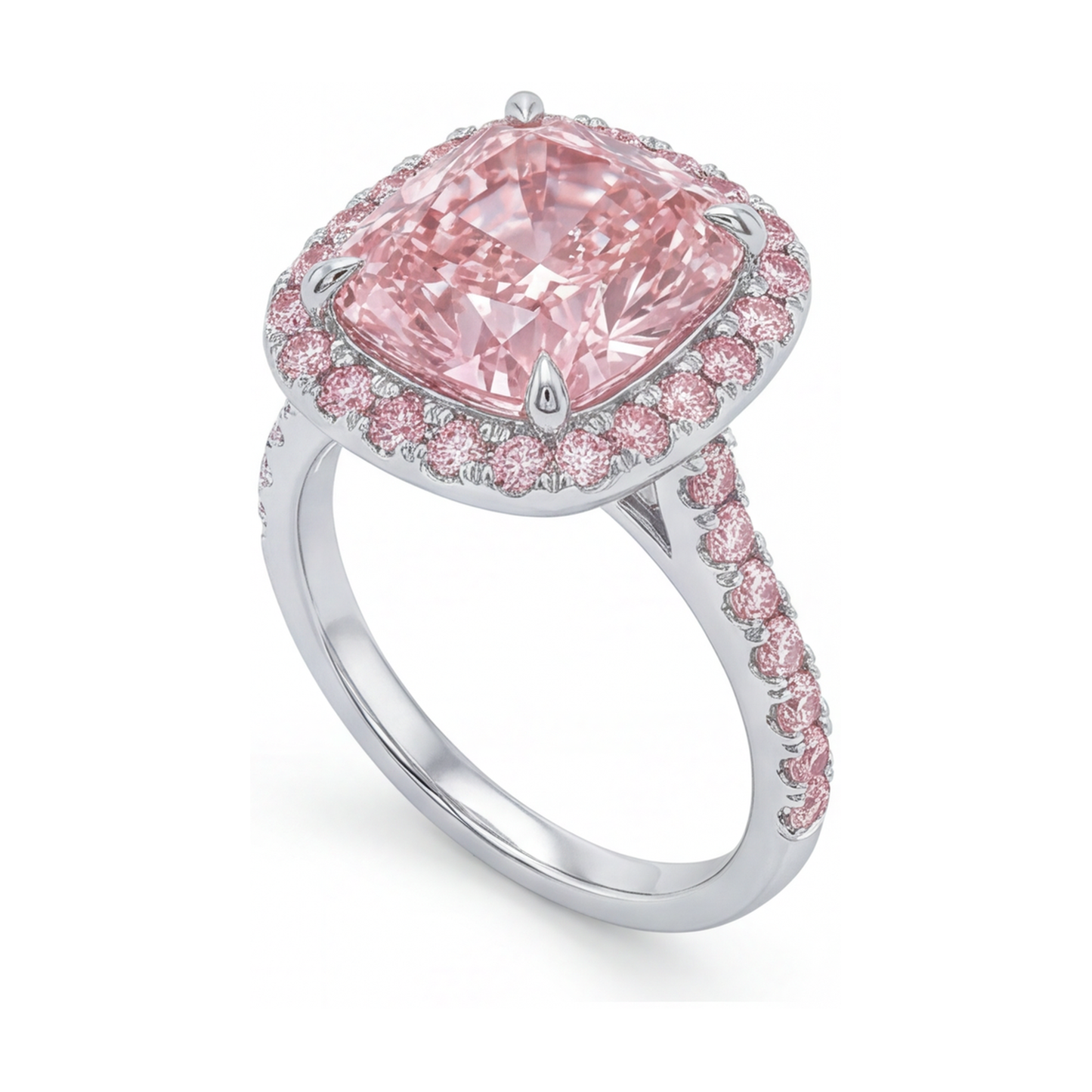 Rosa Diamantring im Kissenschliff, 3,8 Karat